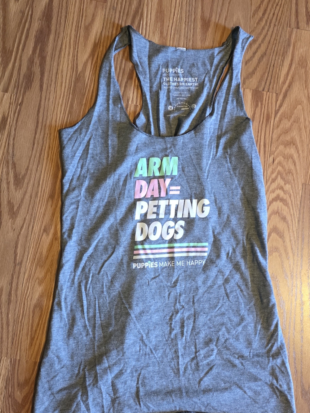 Puppies Make Me Happy, ARM DAY = PETTING DOGS Women’s Gray Tank Top